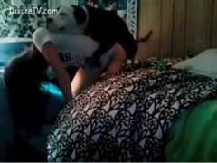 Delightful dark brown legal age teenager getting drilled by her pumped up dog from behind